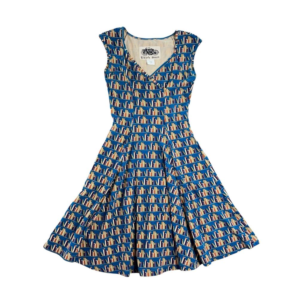 Effie's Heart The Literature Swing Dress S Library Blue Cotton Pockets Bookish